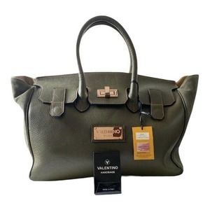 Valentino Omia Satchel Leather Green Tote Purse